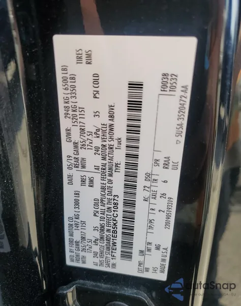 2019 Ford F150 Supercrew из США, поврежденный, VIN 1FTEW1EB5KFC10873